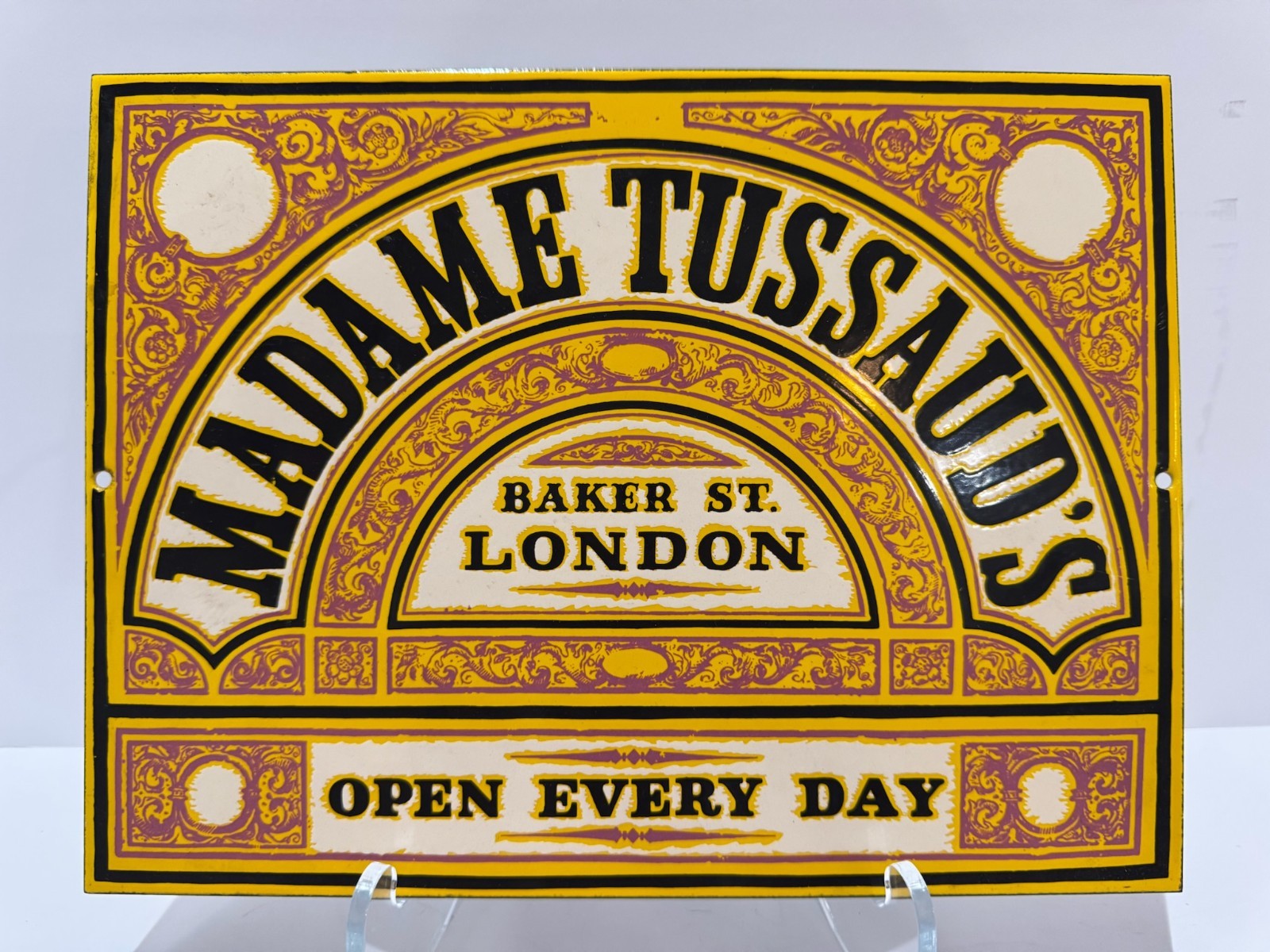 Vintage 1970s Madame Tussaud’s Baker St London Porcelain Enamel Advertising Sign