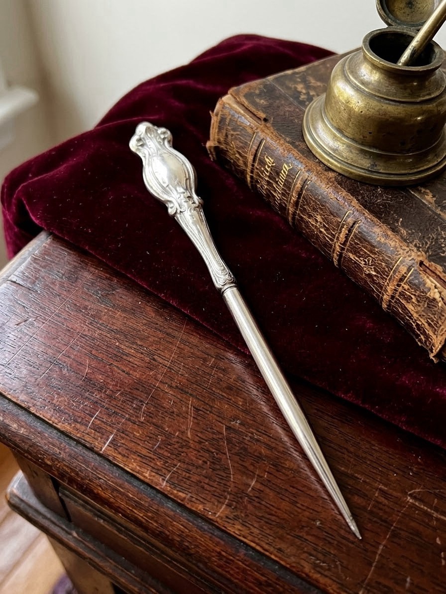 VINTAGE STERLING SILVER STILETTO LETTER OPENER DESK TOOL MARKED 23.3g