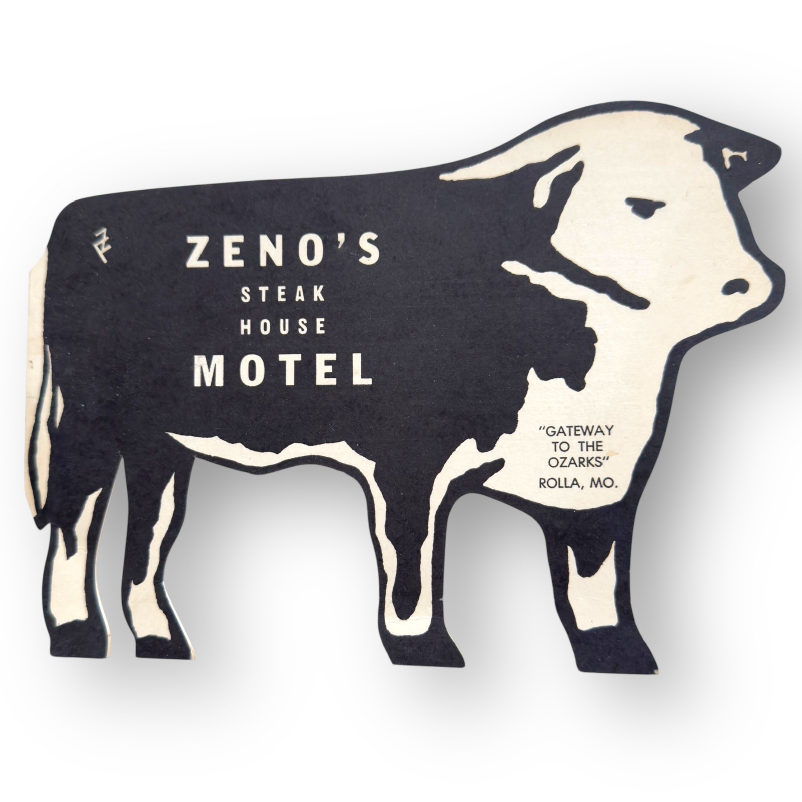 Zeno’s Steak House Motel Die Cut Cow Menu Vintage 1960’s Rolla Missouri Route 66