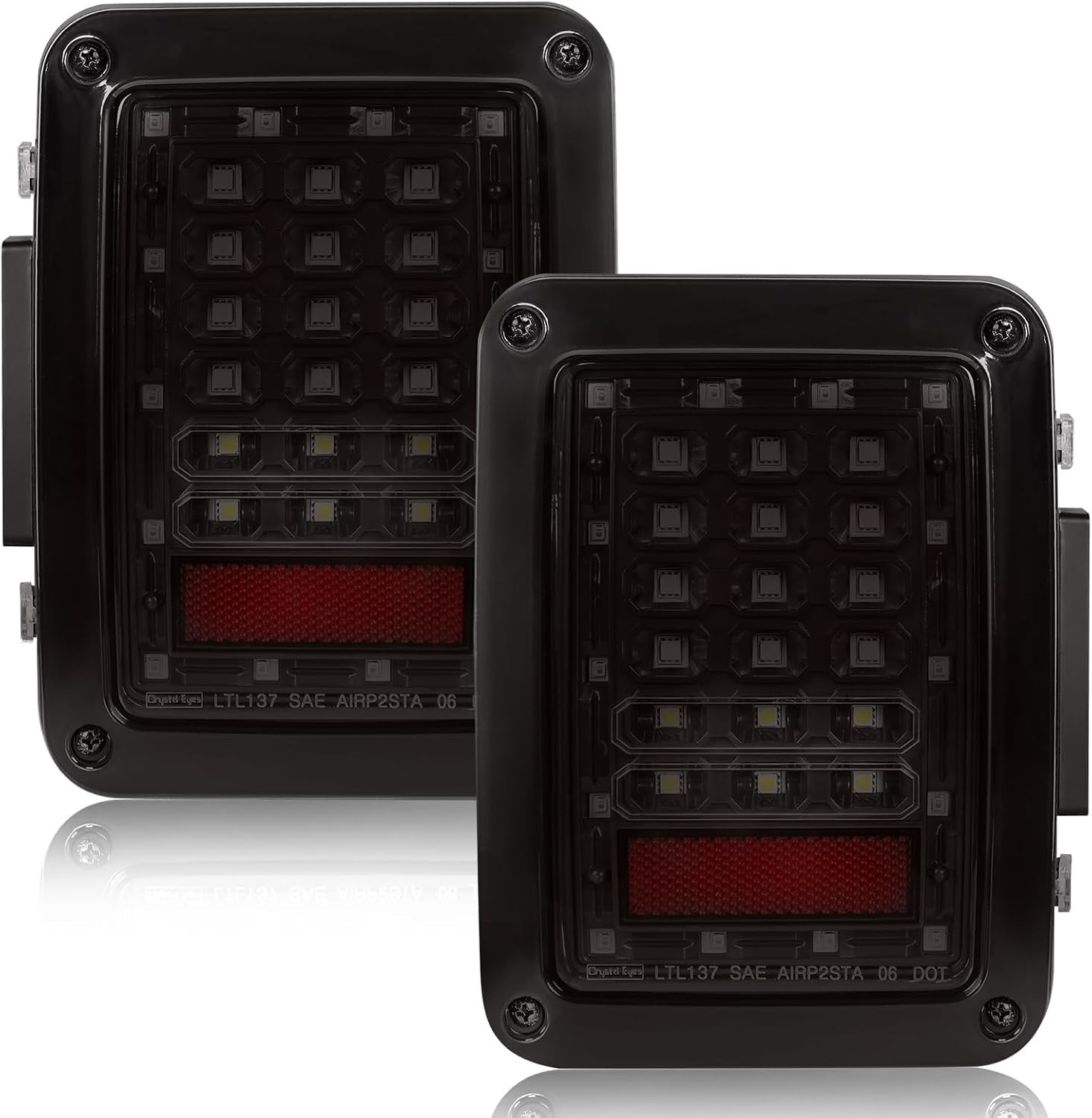 LED Tail Lights Compatible with Jeep Wrangler JK JKU 2007-2018 Smoked Lens W/Bra