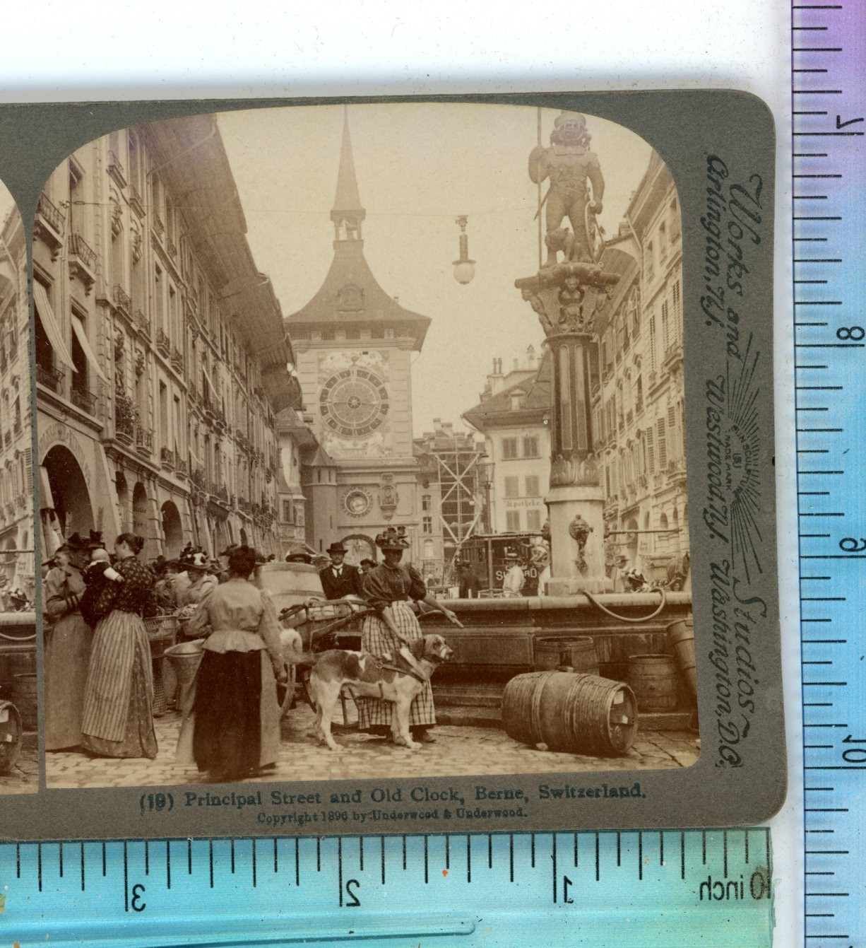 Principal Street and Old Clock Berne Switzerland Underwood Stereoview