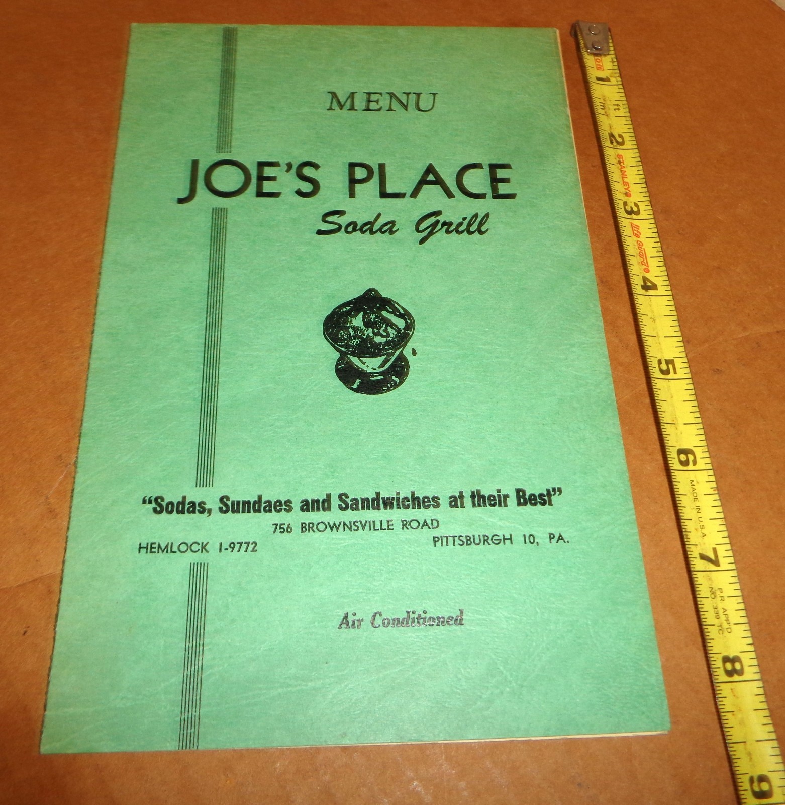 NICE VTG 1950\'S JOE\'S PLACE SODA GRILL RESTAURANT MENU HEMLOCK PITTSBURGH PA