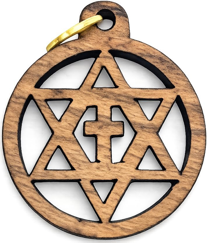 Set of 50 Olive Wood Star of David with Cross Charms 0.8