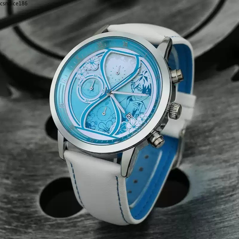 Licensed Link Click Lu Guang Thin Quartz Waterproof Student Watch Leather Strap 