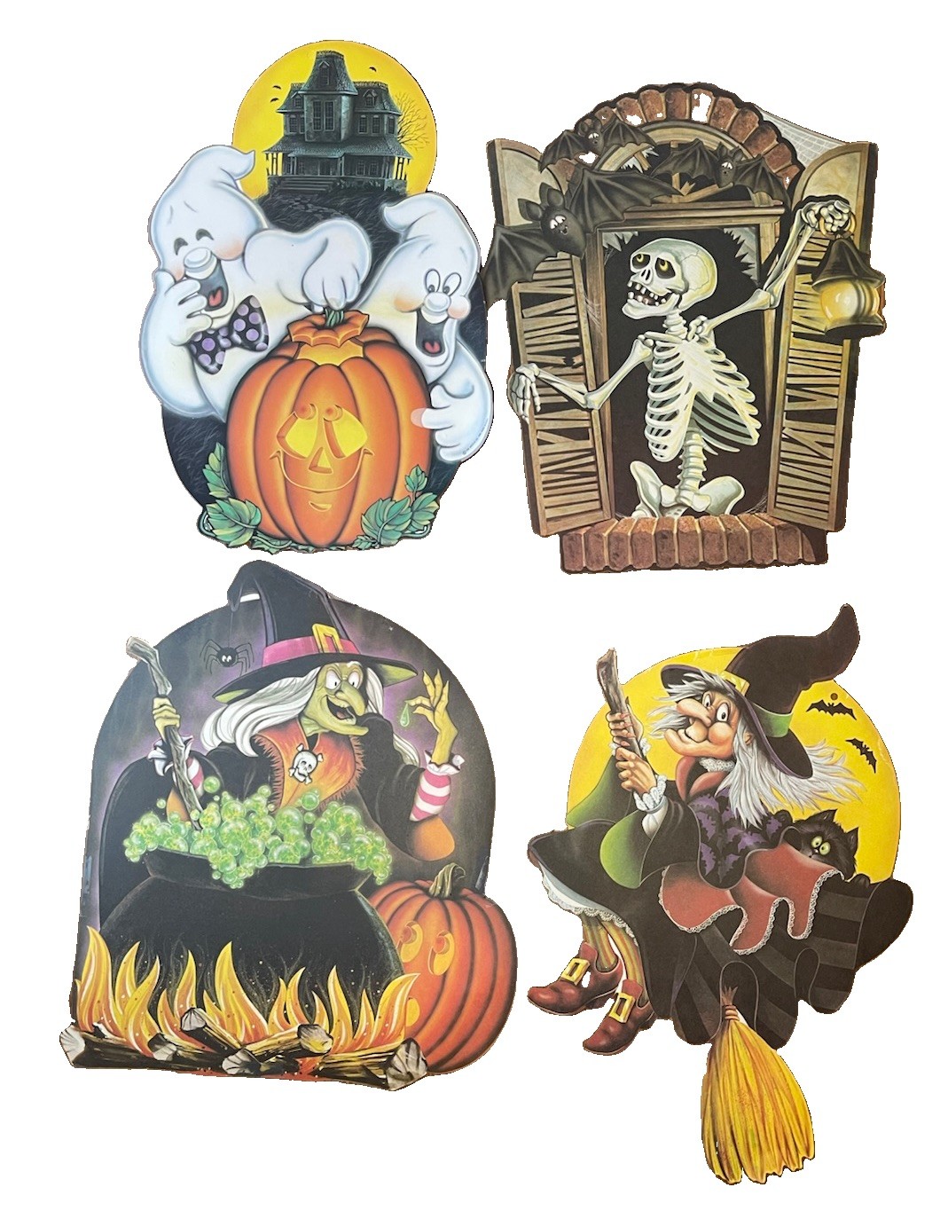 4 VTG 1983 Halloween Beistle Paper Die Cut  Skeleton, Ghost, Witch  Decorations