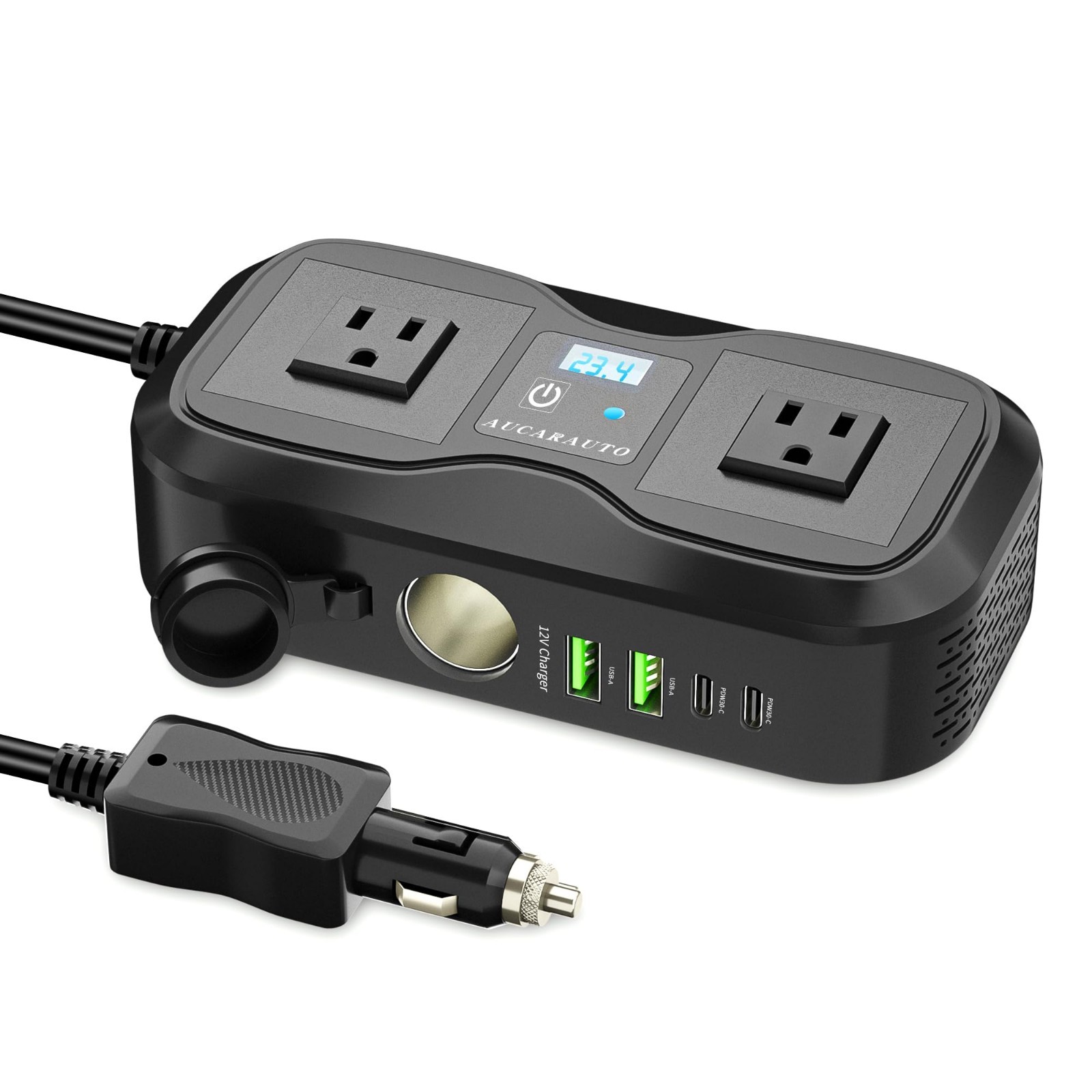 7 in 1 Car Power Inverter 200W DC 12V to 110V AC Outlet, Black