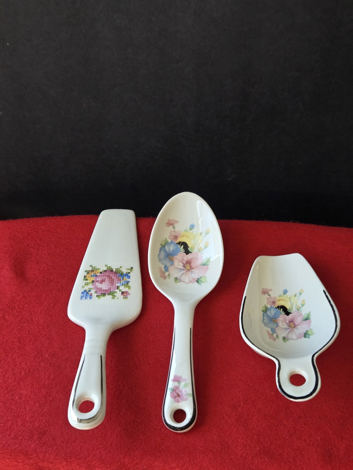 Vintage Harker Pottery Mallow Petit Point Serving Spoon Scoop Cake Server Lot 3