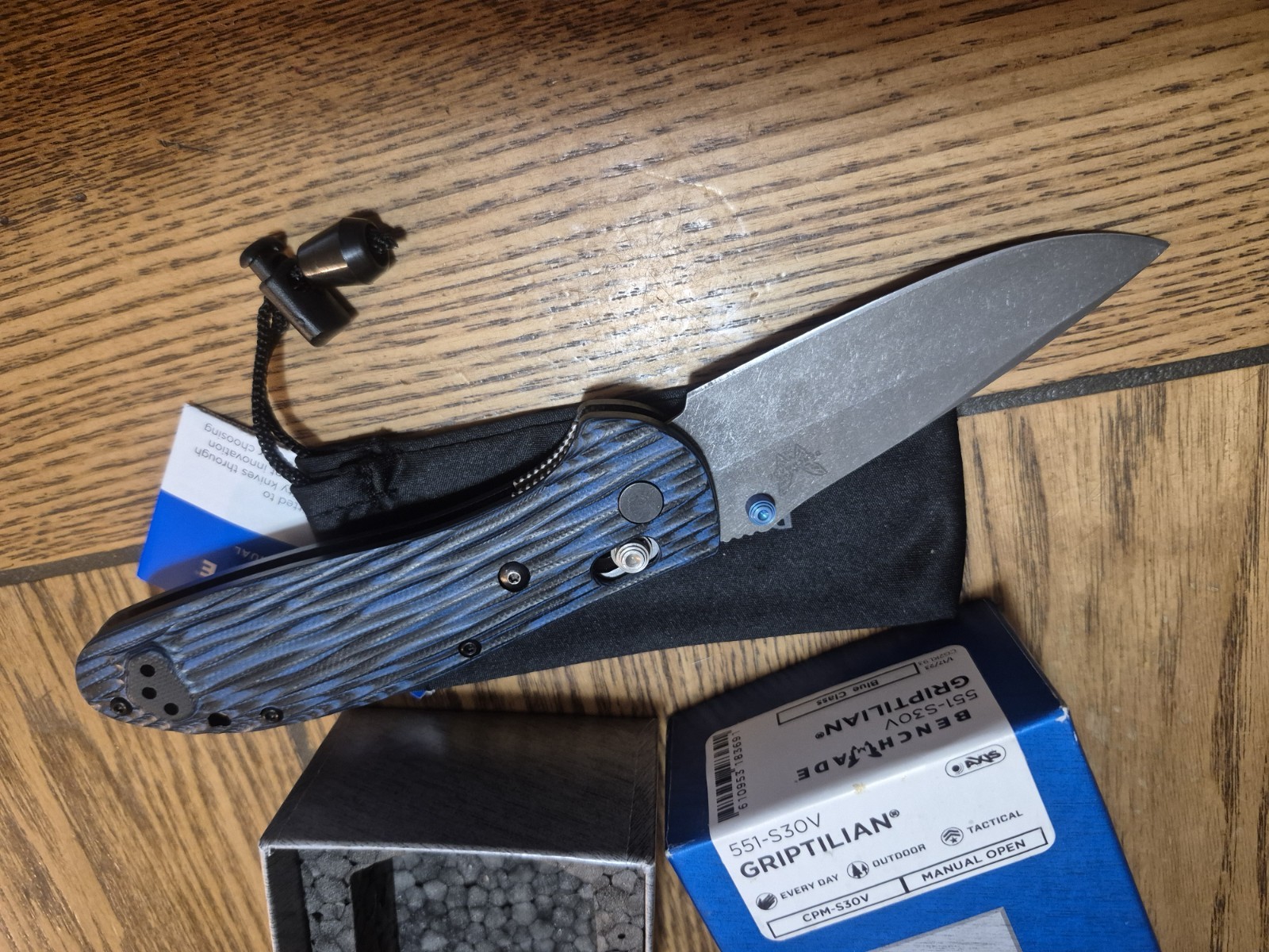 benchmade griptilian 551 Custom Blue G10 Handle, Acid Stone Washed Blade S30V 