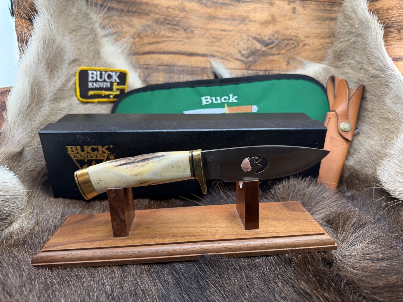 1990's Buck 192 Vanguard Ltd. Ed Deer Stag Laser Cutout With Leather Sheath Mint