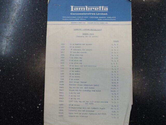 Lambretta Service Bulletin Original Item - General Tools