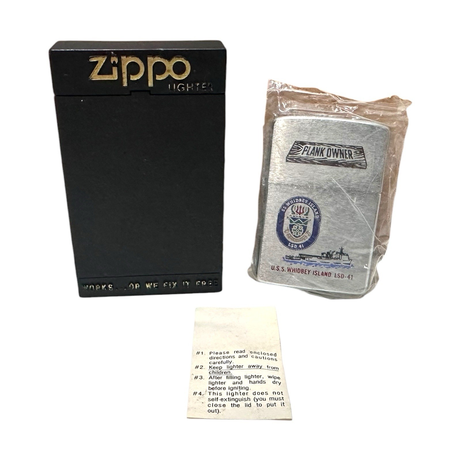 Vintage Zippo 1984 USS Whidbey Island LSD-41 Plank Owner Navy Lighter NIB
