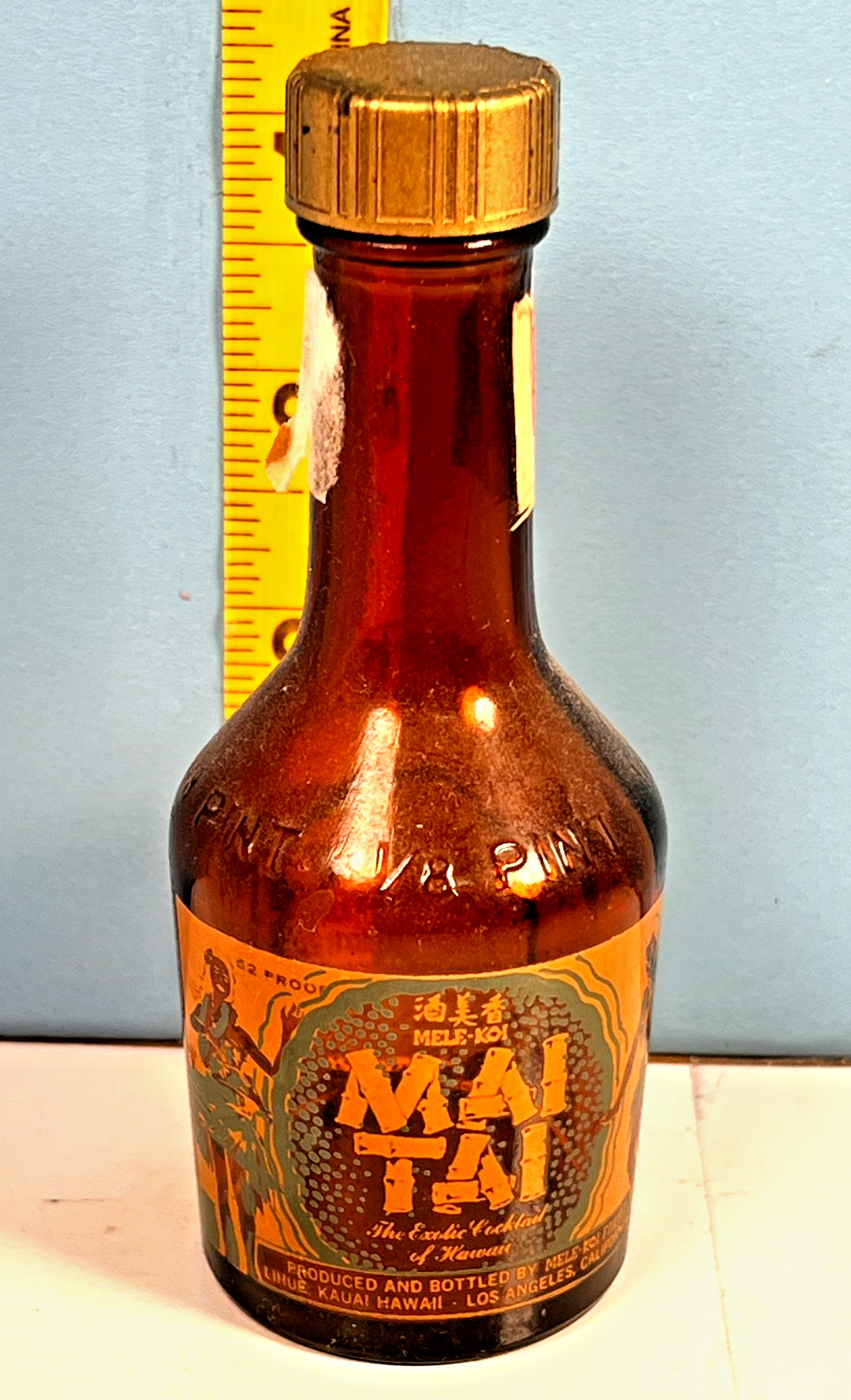 Vintage Mele Koi Farms Mai Tai Empty Bottle Hawaiian Juice & Rum 1/8 Pint