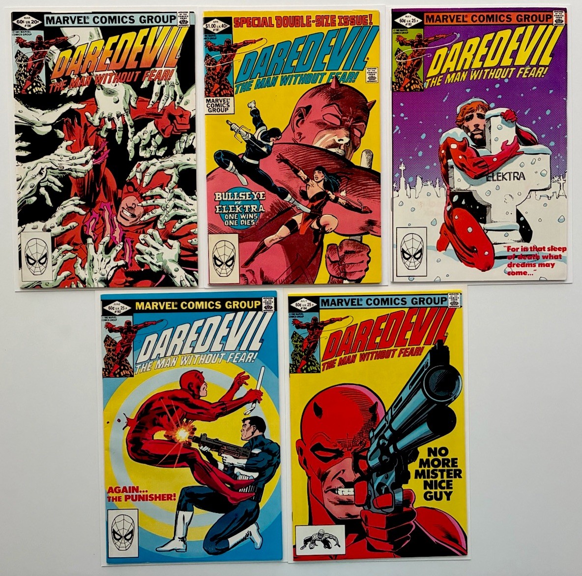Daredevil #180 181 182 183 184 Lot of 5 Frank Miller Punisher Marvel Comics 1981