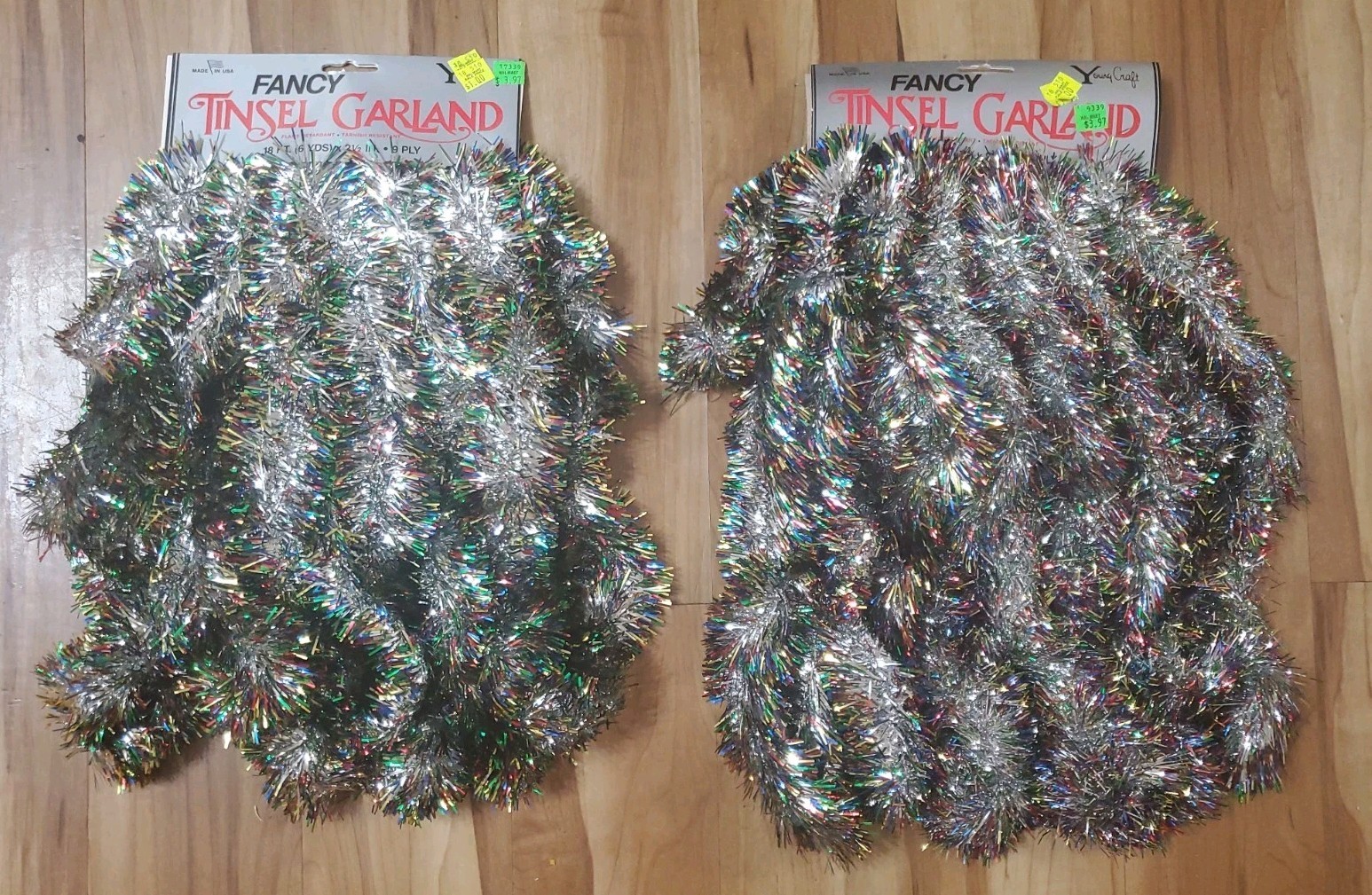 2 Vtg Christmas Holiday Tinsel Garland Multicolored Rainbow 36 Ft Total