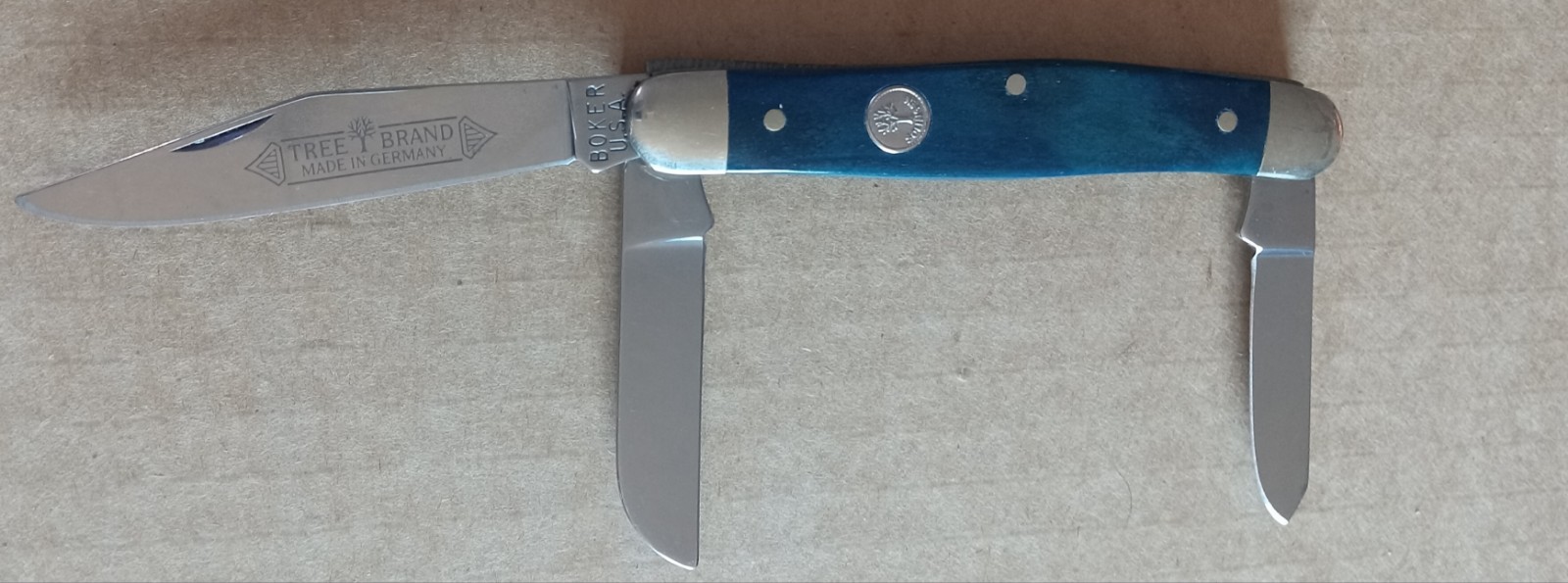 Boker Tree Brand 3 Blade pocket Knife Blue Bone Germany Crispy Clean.