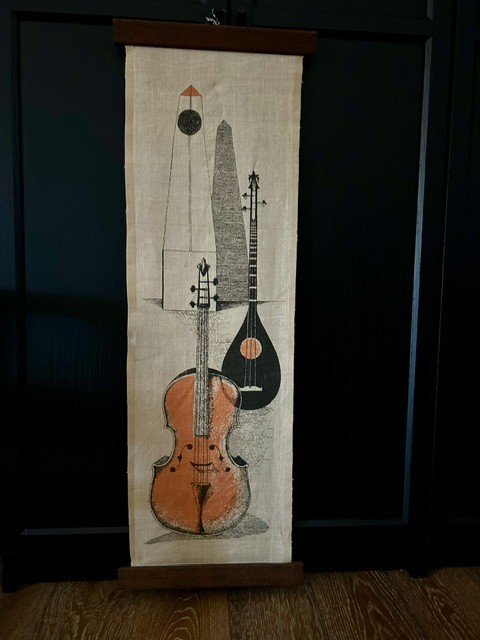 Vintage Tom Tru Robert Bushong Linen Wall Hanging Mid Century Modern Cello MCM