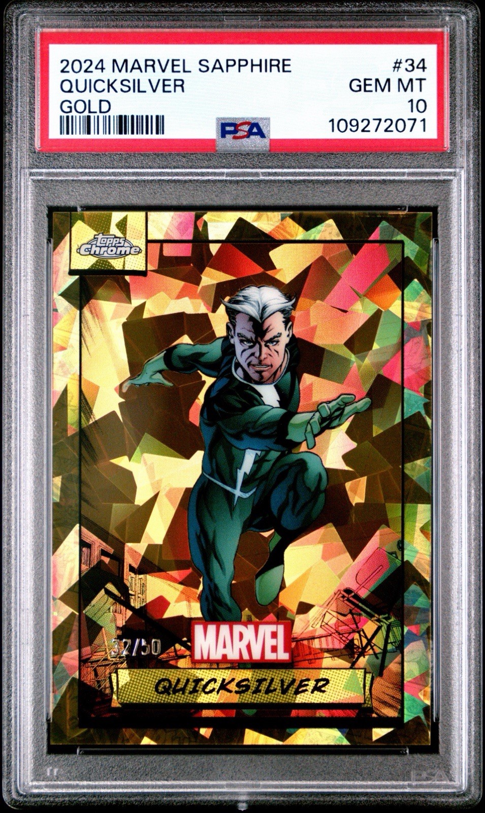 2024 Topps Chrome Marvel Sapphire #34 Gold /50 Quicksilver PSA 10