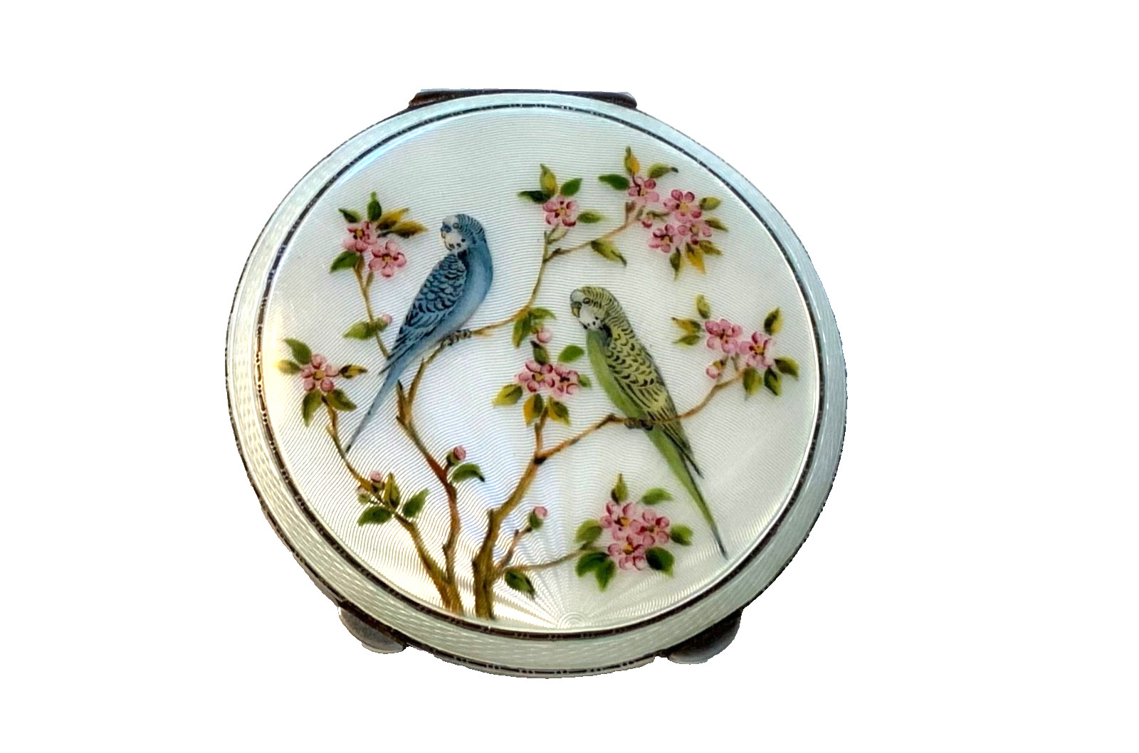 FABULOUS Vintage STERLING *ENAMEL GUILLOCHE* * 2 GORGEOUS BIRDS* Compact by HCD