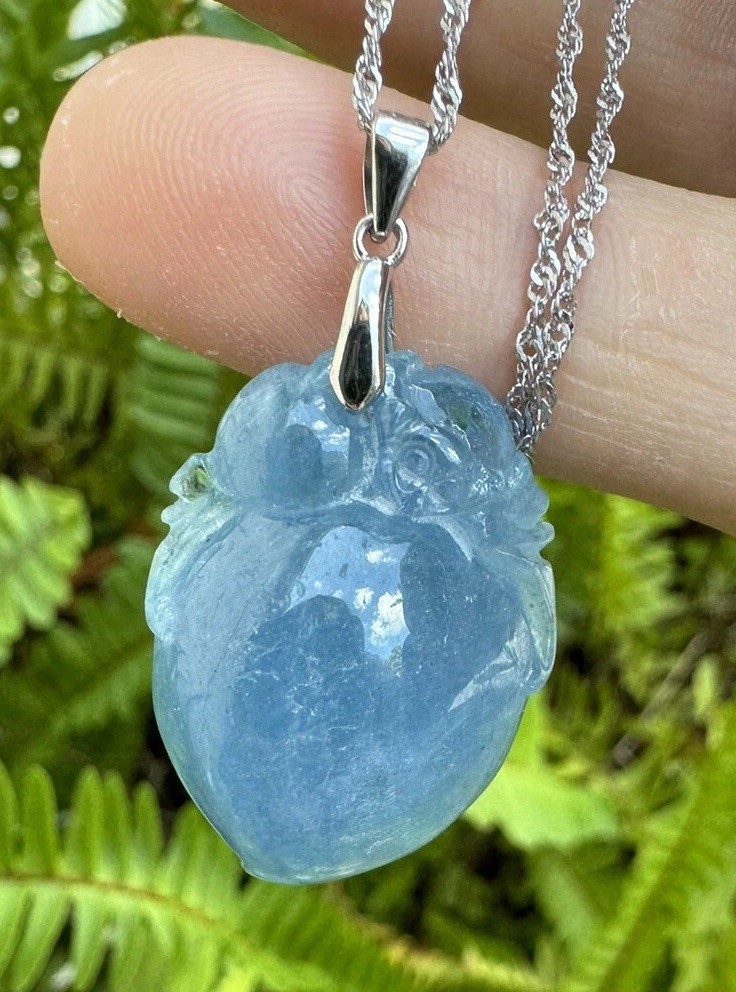 38.5 Ct Grade AAA Blue Aquamarine Peach Carve Necklace S925