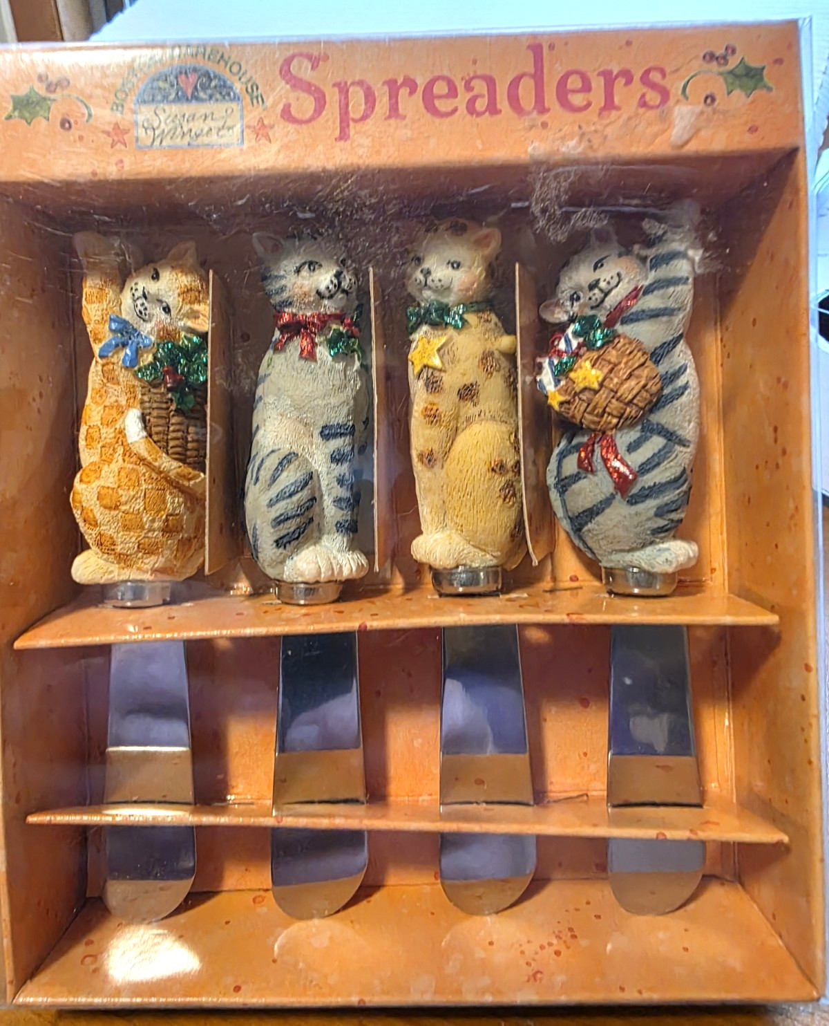 “HOLLY CAT” Susan Winget Boston Warehouse Spreaders 4 Christmas Kitties Kittens