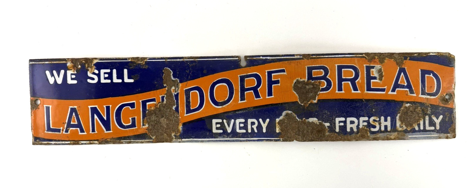 Rare Antique 30\'s era genuine Langendorf Bread DOOR PUSH PORCELAIN SIGN