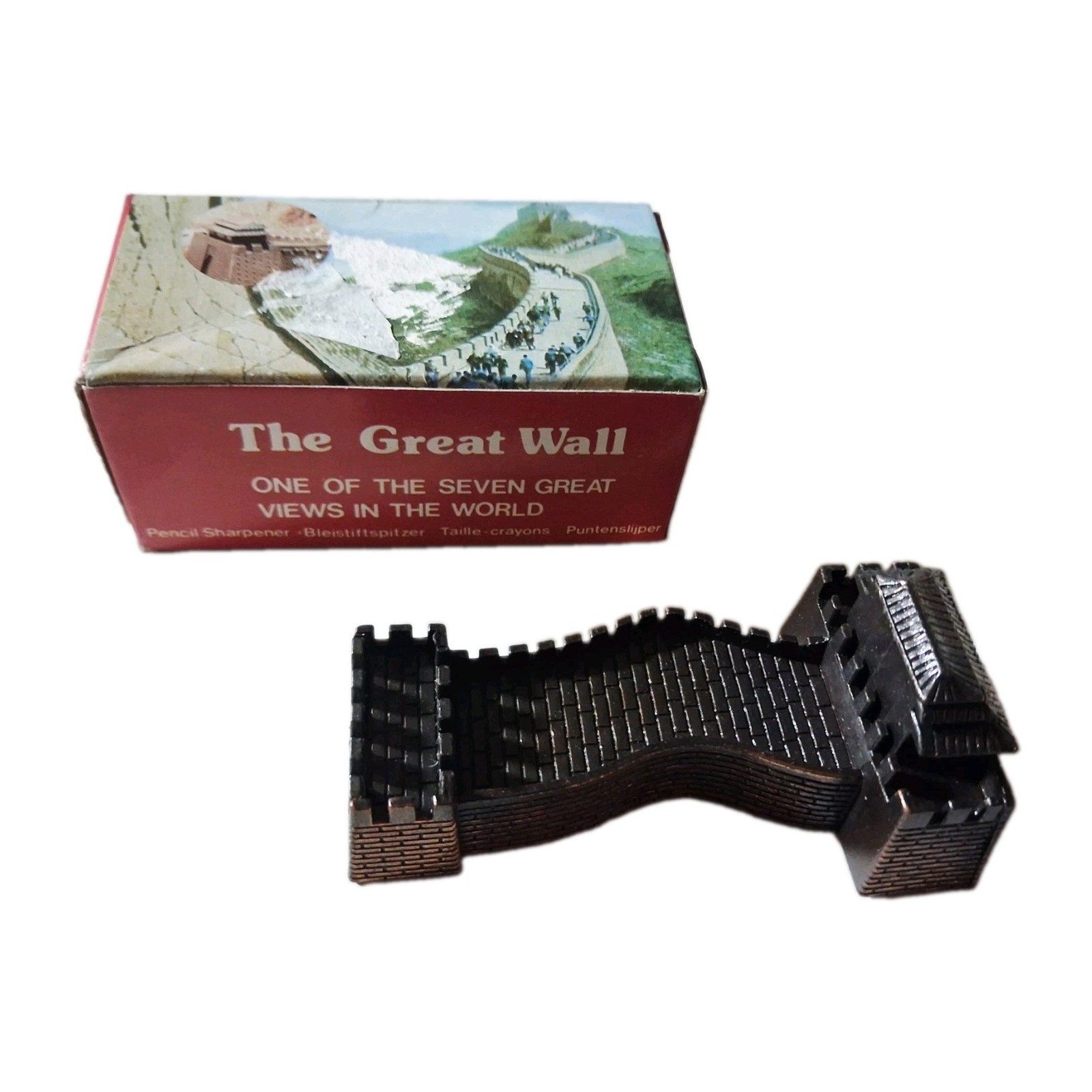 Vintage Rare The Great Wall  Of China Metal Pencil Sharpener Souvenir With Box 