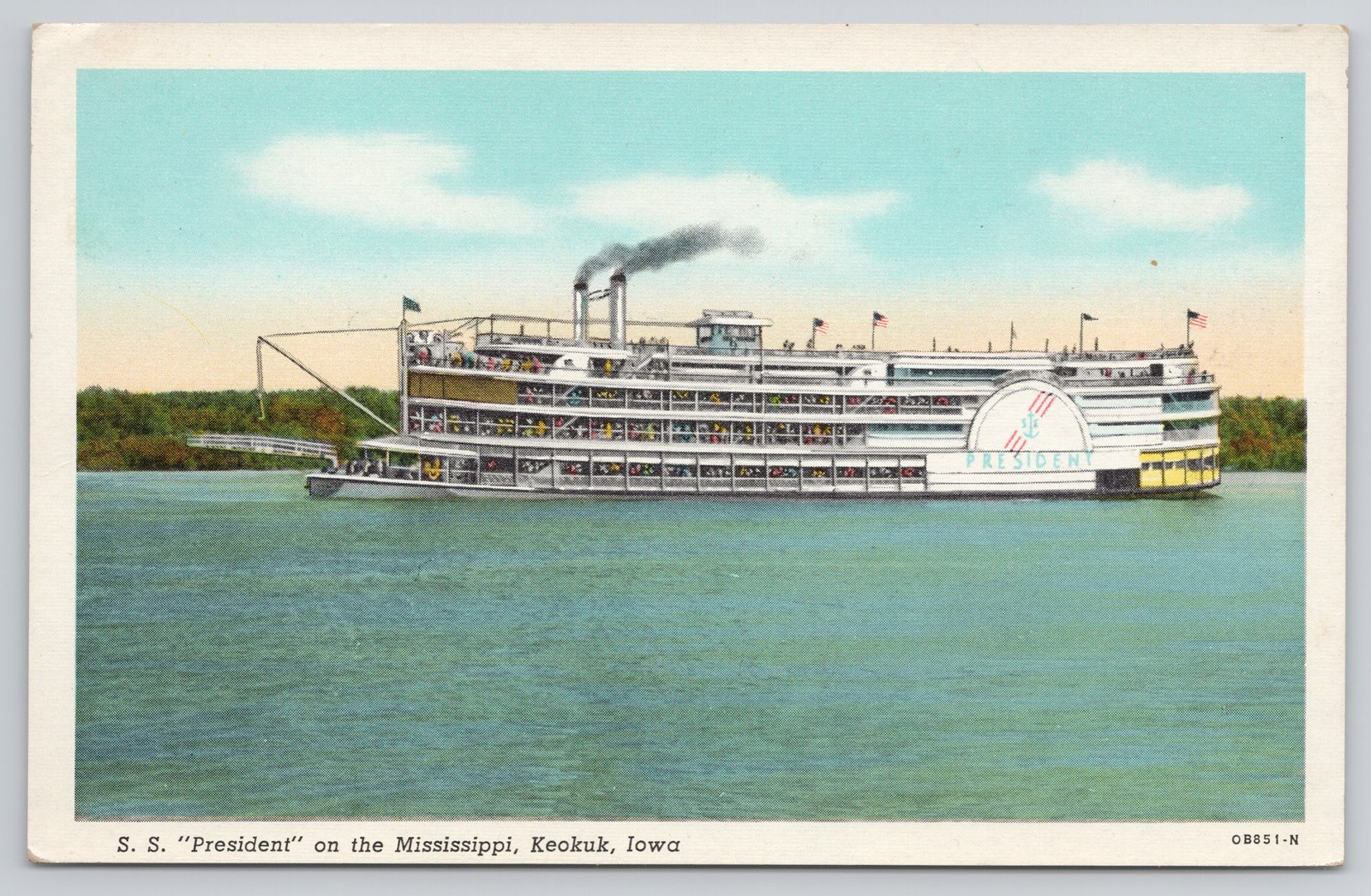 SS President Steamboat Mississippi River Keokuk IA Iowa Postcard