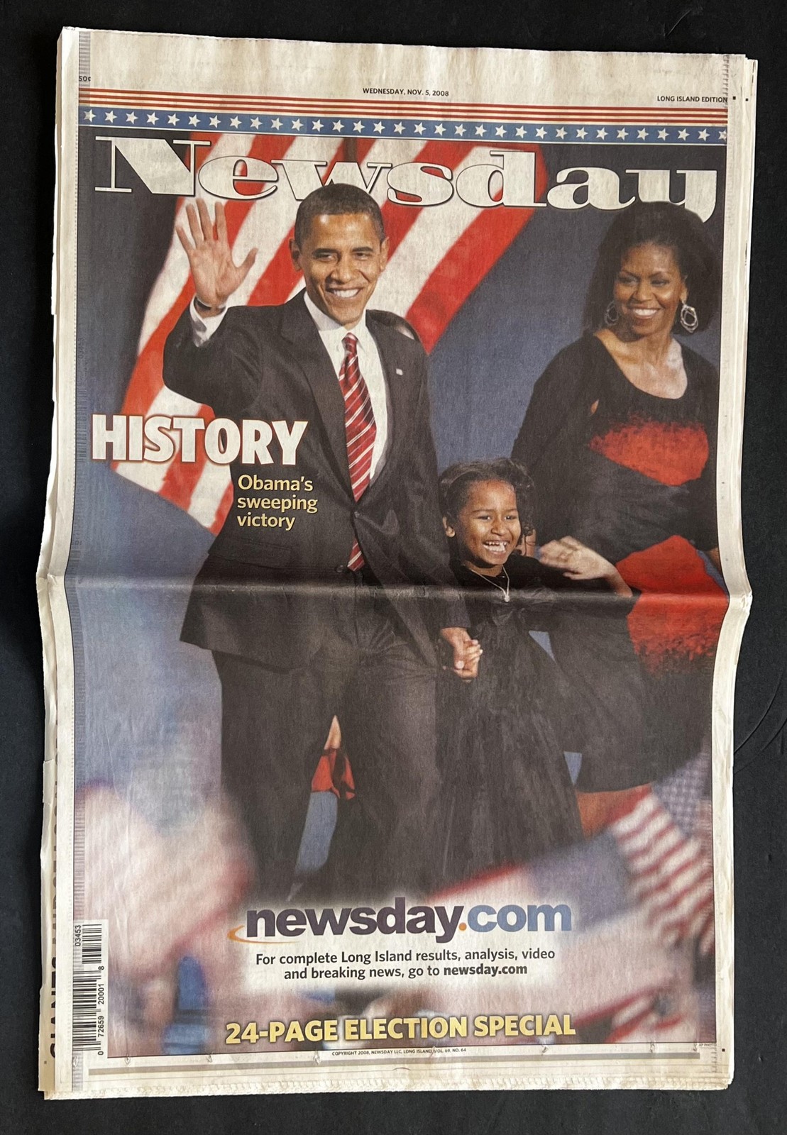 Newsday History Obama Victory 24 Page Election Special Newspaper 11/5/2008 NY