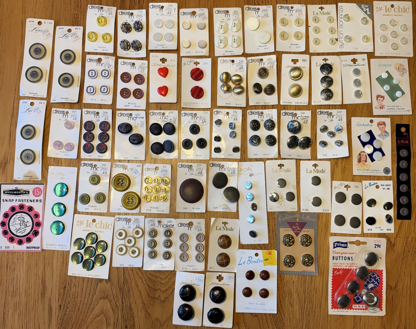 Lot of 56 Full Button Cards NOS Vintage to Modern, Various styles, sewing/crafts