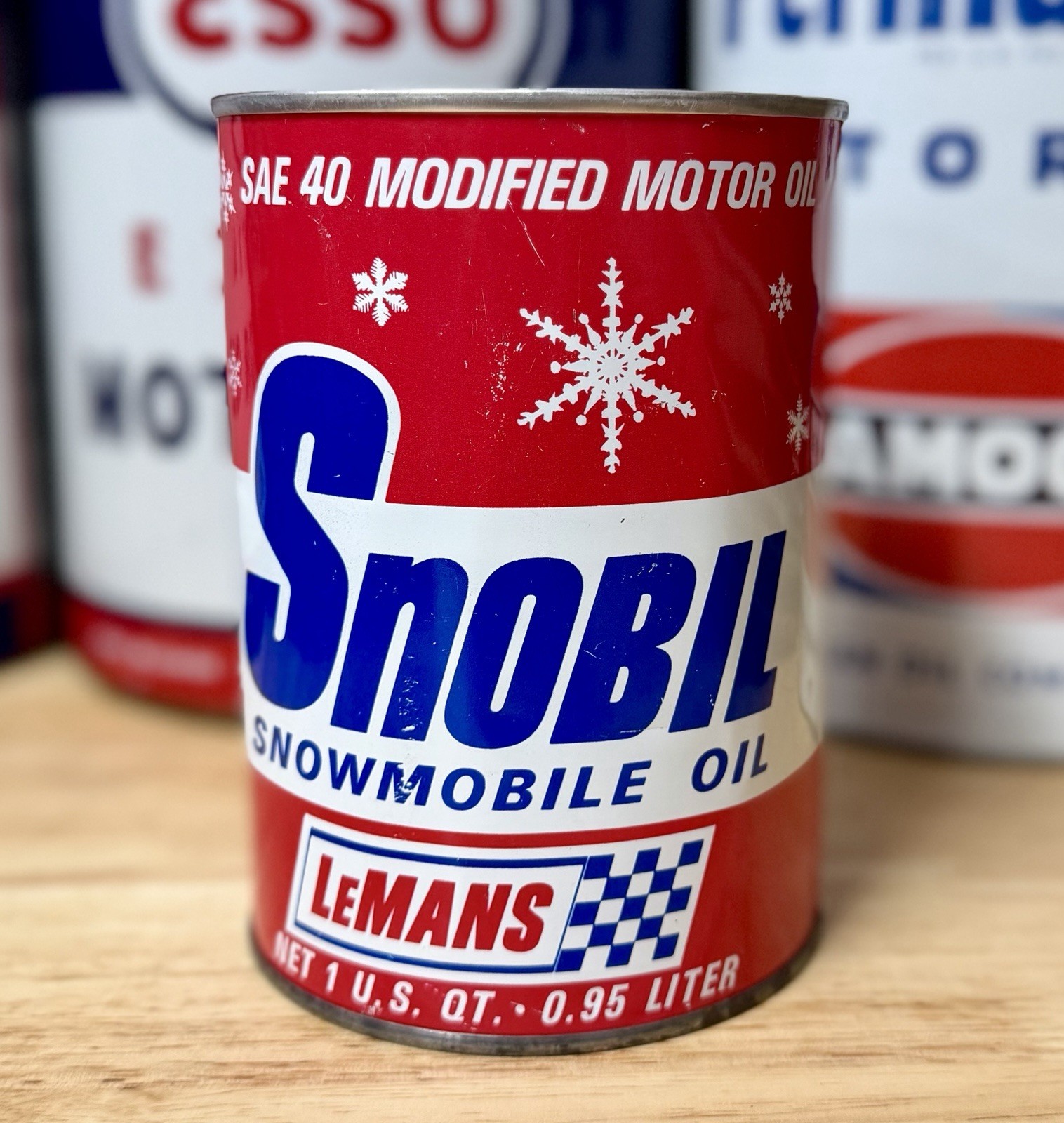 Vintage NOS Lemans Snobil Snowmobile Oil Can Quart FULL