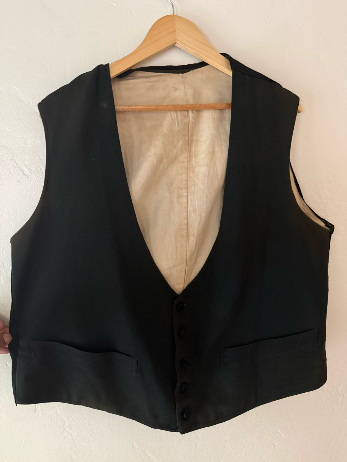 Men's Antique 1890s-1900s Victorian Vest Waistcoat L Clinch Back Costume Stamp