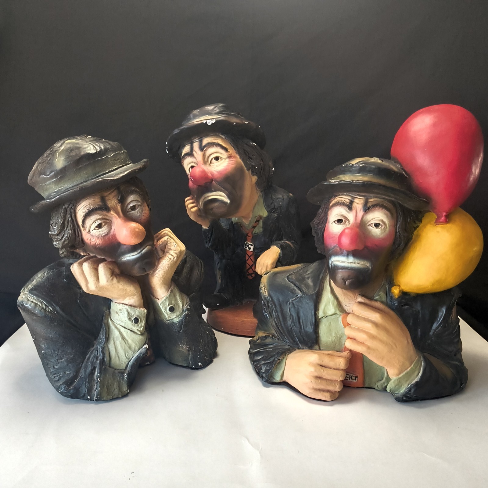 Lot of 3 Vintage Esco Emmett Kelly Jr. Chalkware Clown Bust Statues Weary Willie