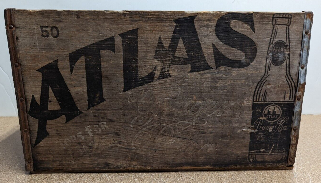Rare Vintage Atlas Prager Wood Beer Bottle Case Crate - Chicago Illinois