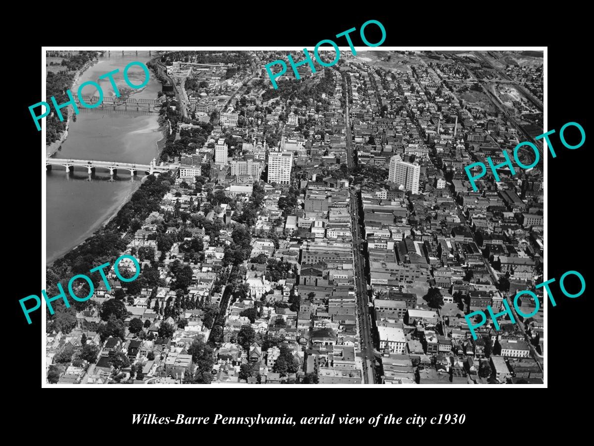 Wilkes Barre Pennsylvania Aerial View City c1930 Large Historic Old Photo