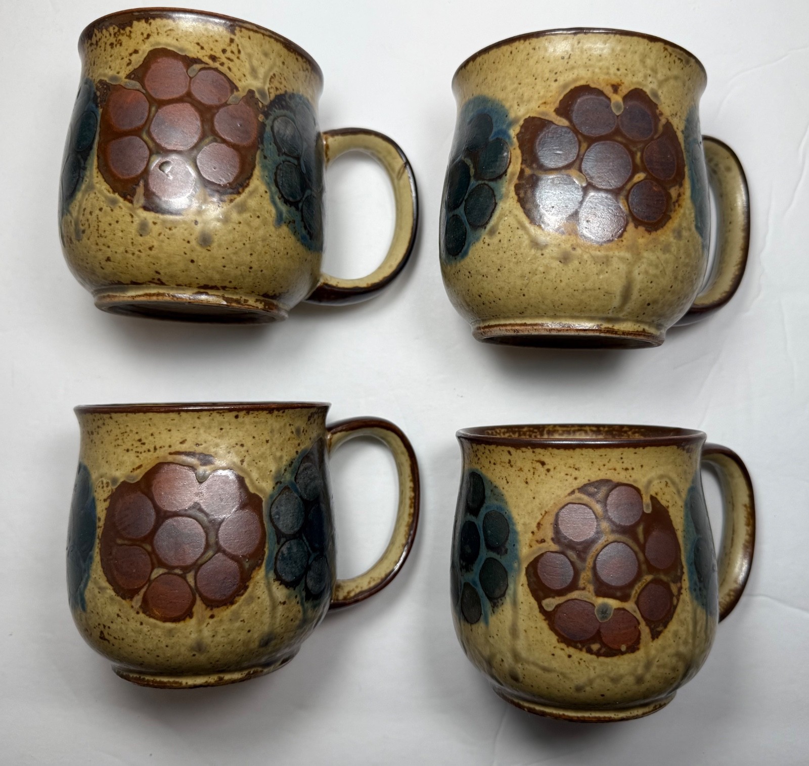 Lot 4 Vintage Otagiri ? Speckled Retro Flower Stoneware Pottery Mug Set - MCM