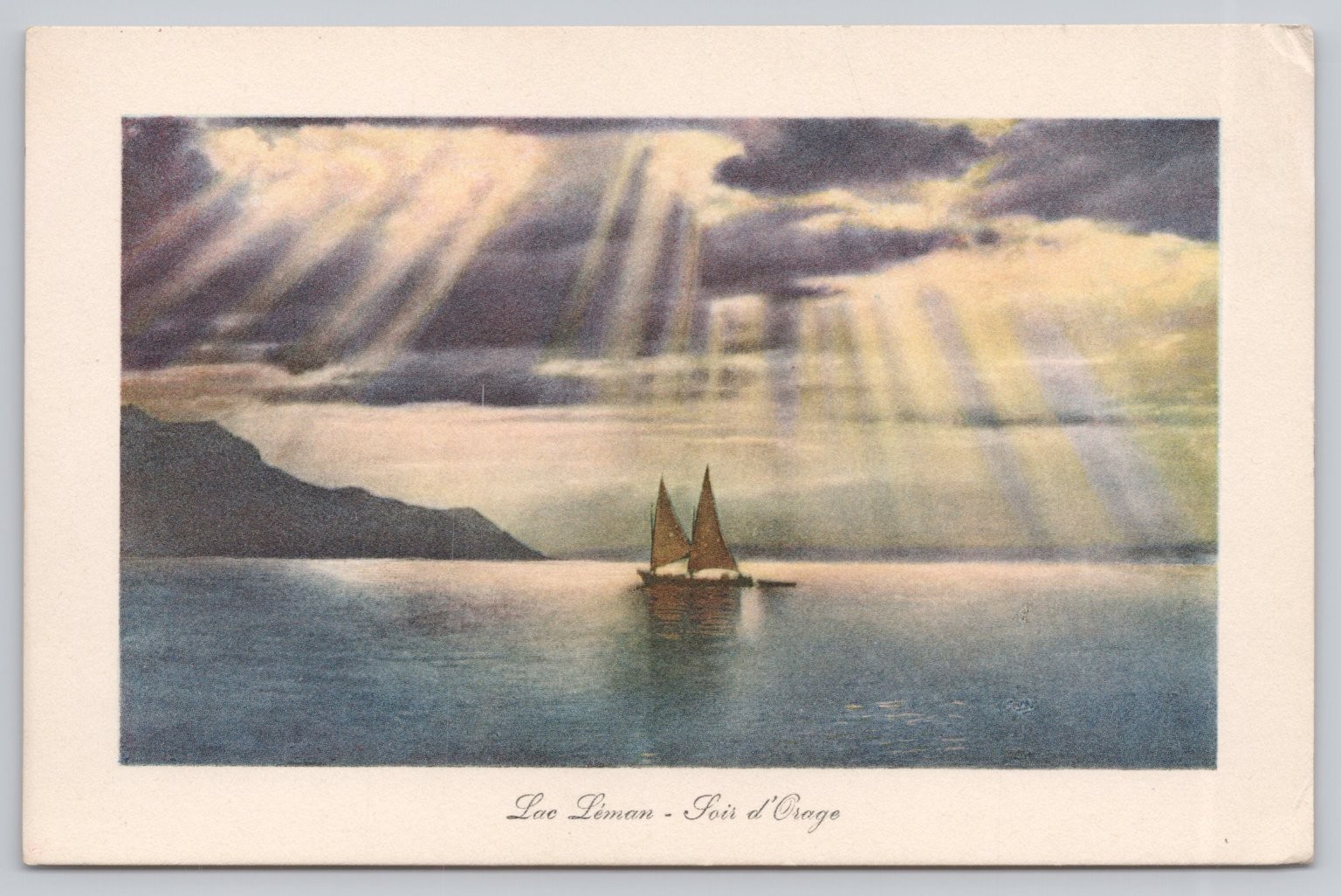 Vintage Lac Léman Switzerland Stormy Evening Sailboat Postcard Vintage Lac Léman Switzerland Stormy Evening Sailboat Postcard