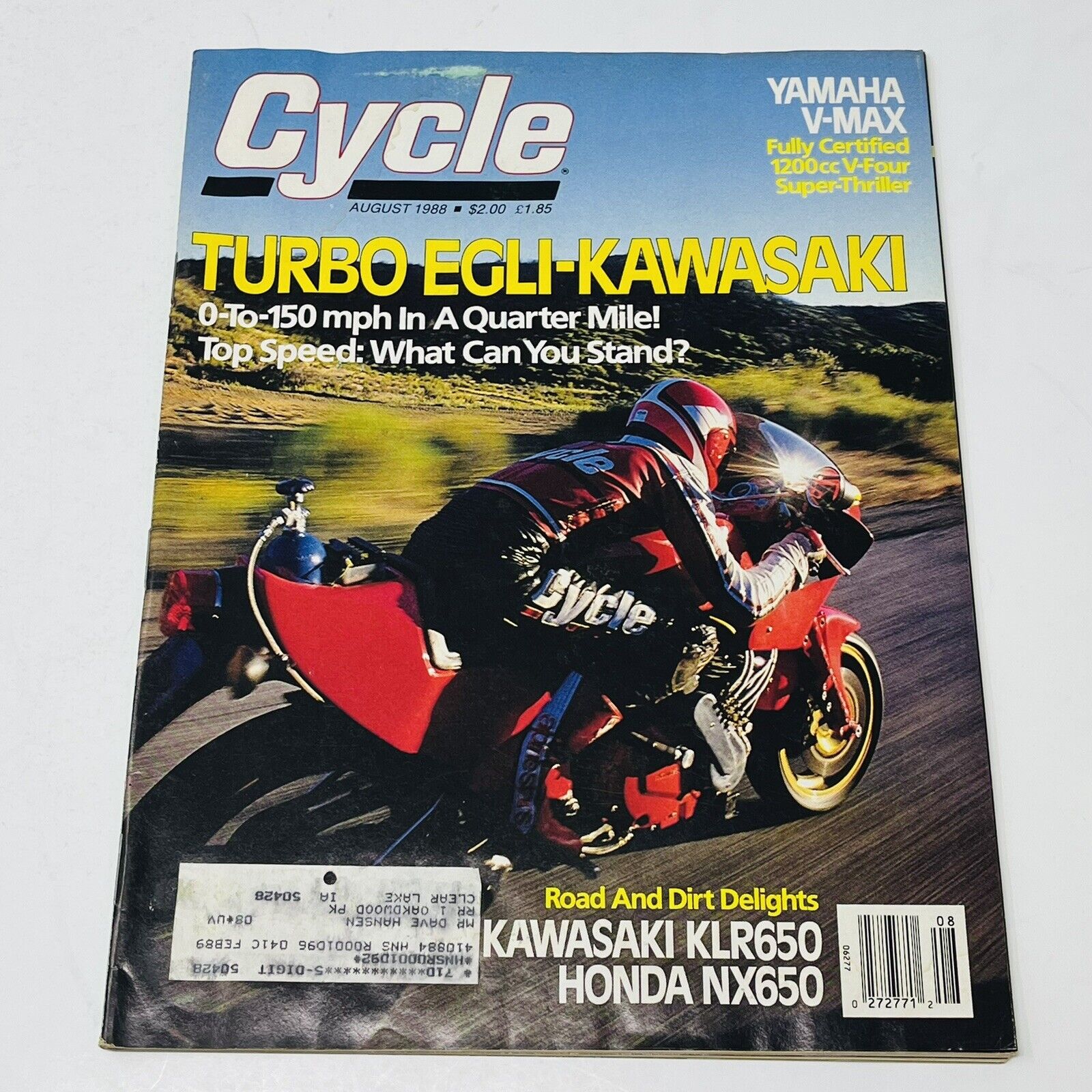 1988 Cycle Motorcycle Magazine Kawasaki Turbo EGLI KLR650 Honda NX650 VMX12 VMAX