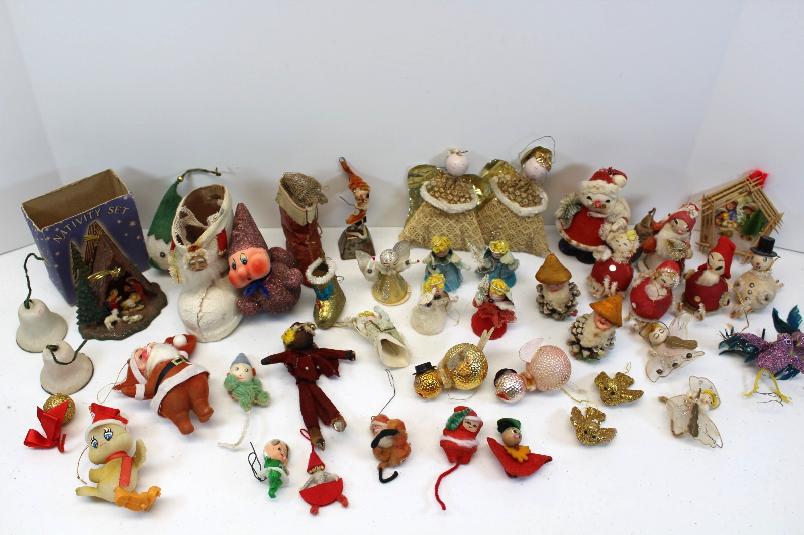 Lot of 43 Vintage Handmade Felt Embroidered Bead Crochet Ornaments Icicles Balls