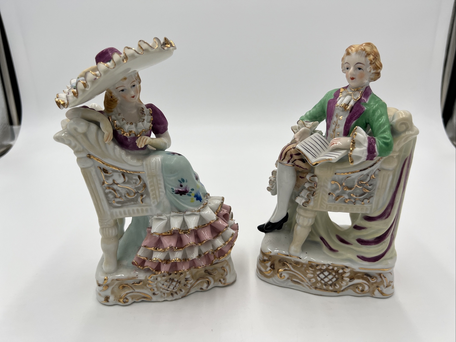 Vintage, Wales Porcelain Victorian Man & Woman Couple Figurine 7\