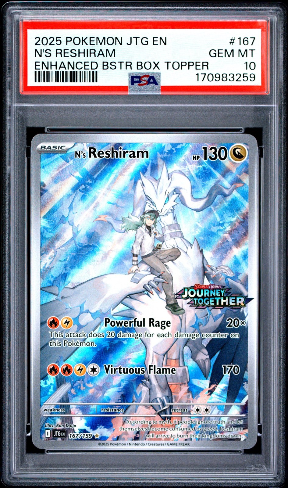 2025 Pokémon Journey Together - STAMPED N's Reshiram #167 Illustration PSA 10
