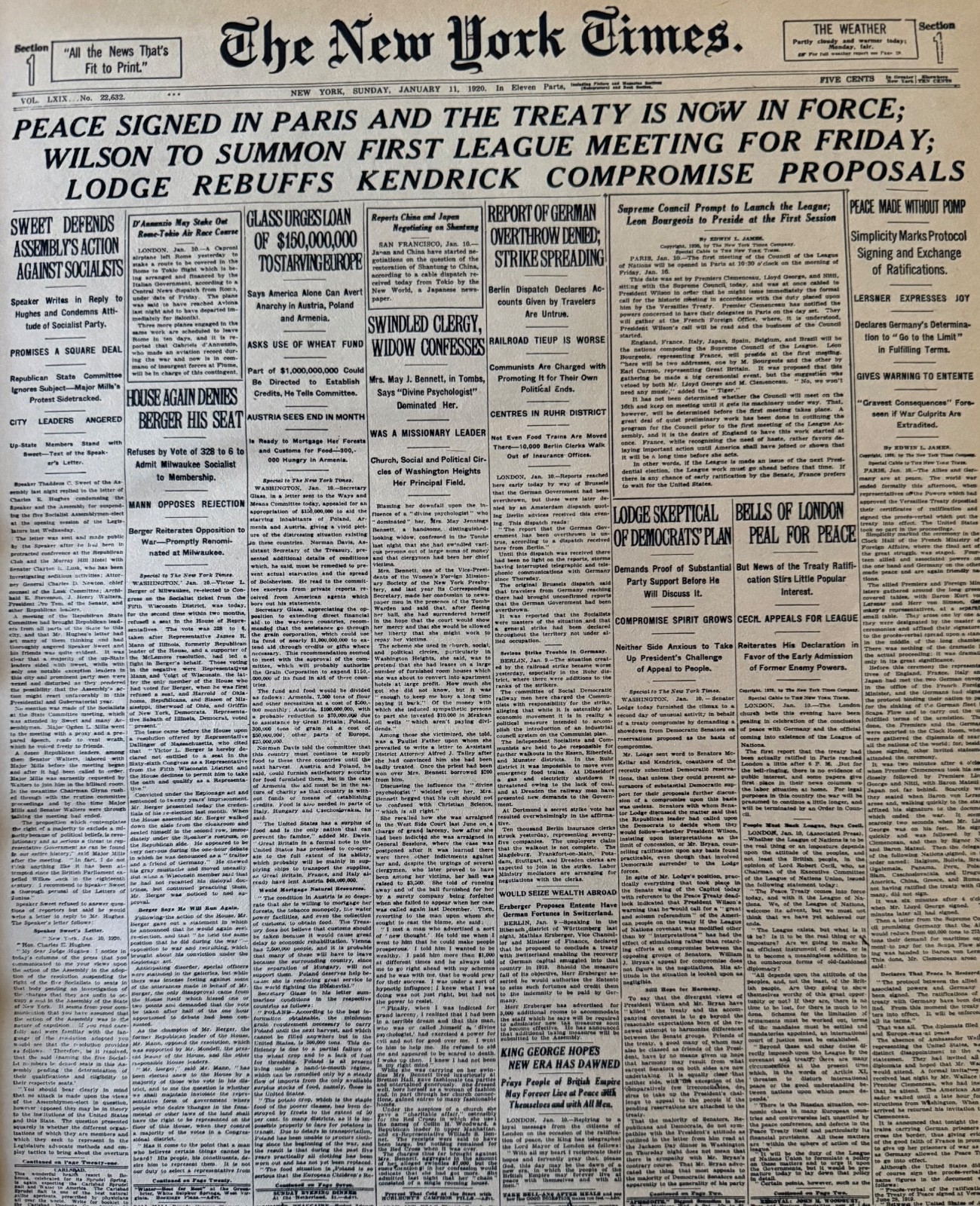 Vintage Treaty Signed WW1 ends NEW YORK TIMES News Article Estate Sale Find