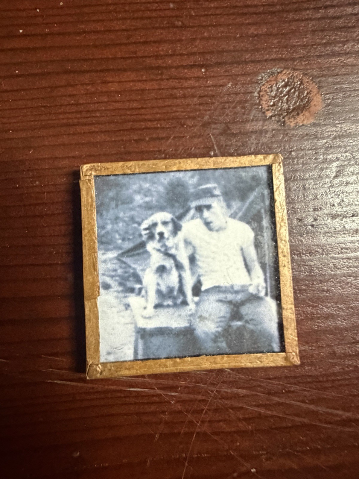 Antique Miniature Black & White Photo Frames In Metal Man & Dog 