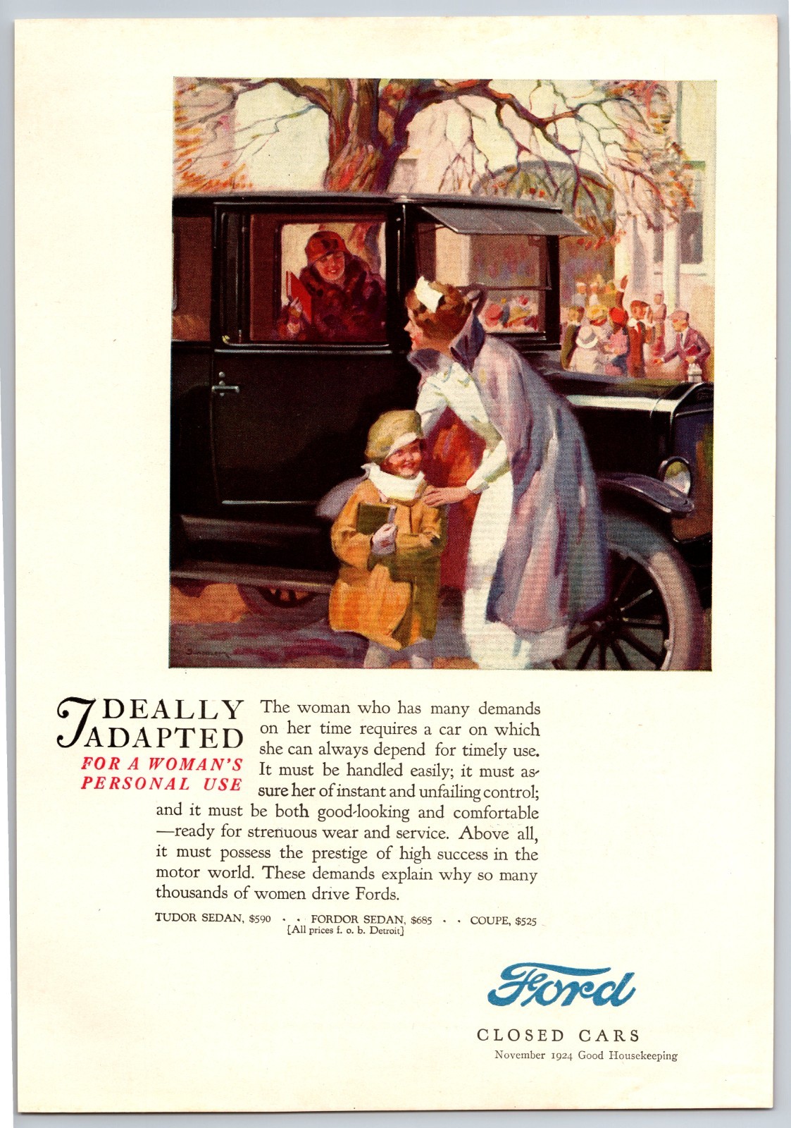 Vintage 1924, Ford Closed Cars, Fordor Sedan Auto, Automobile, Car 20\'s Print Ad