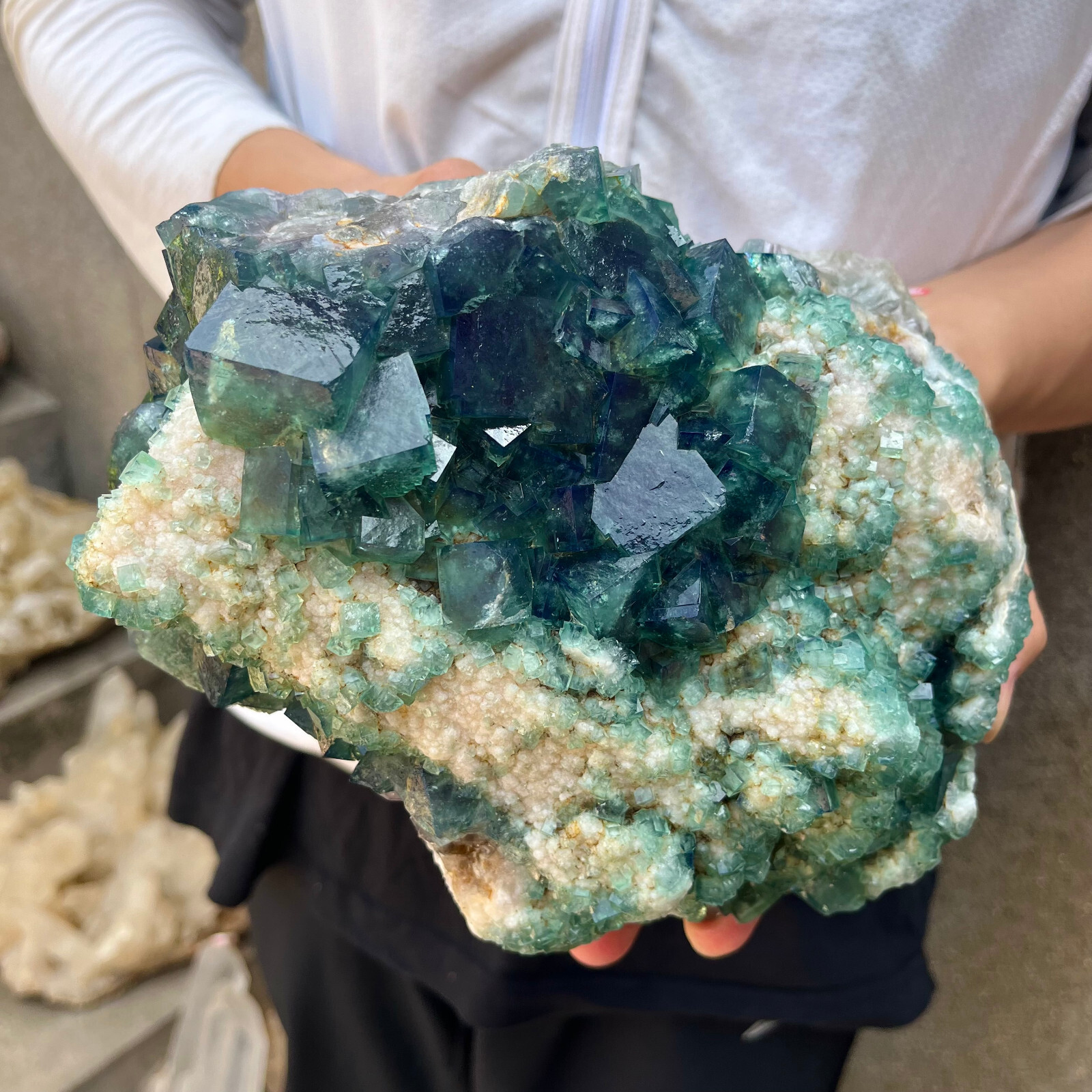 11.3lb Large NATURAL Green Cube FLUORITE Quartz Crystal Cluster Mineral Specimen