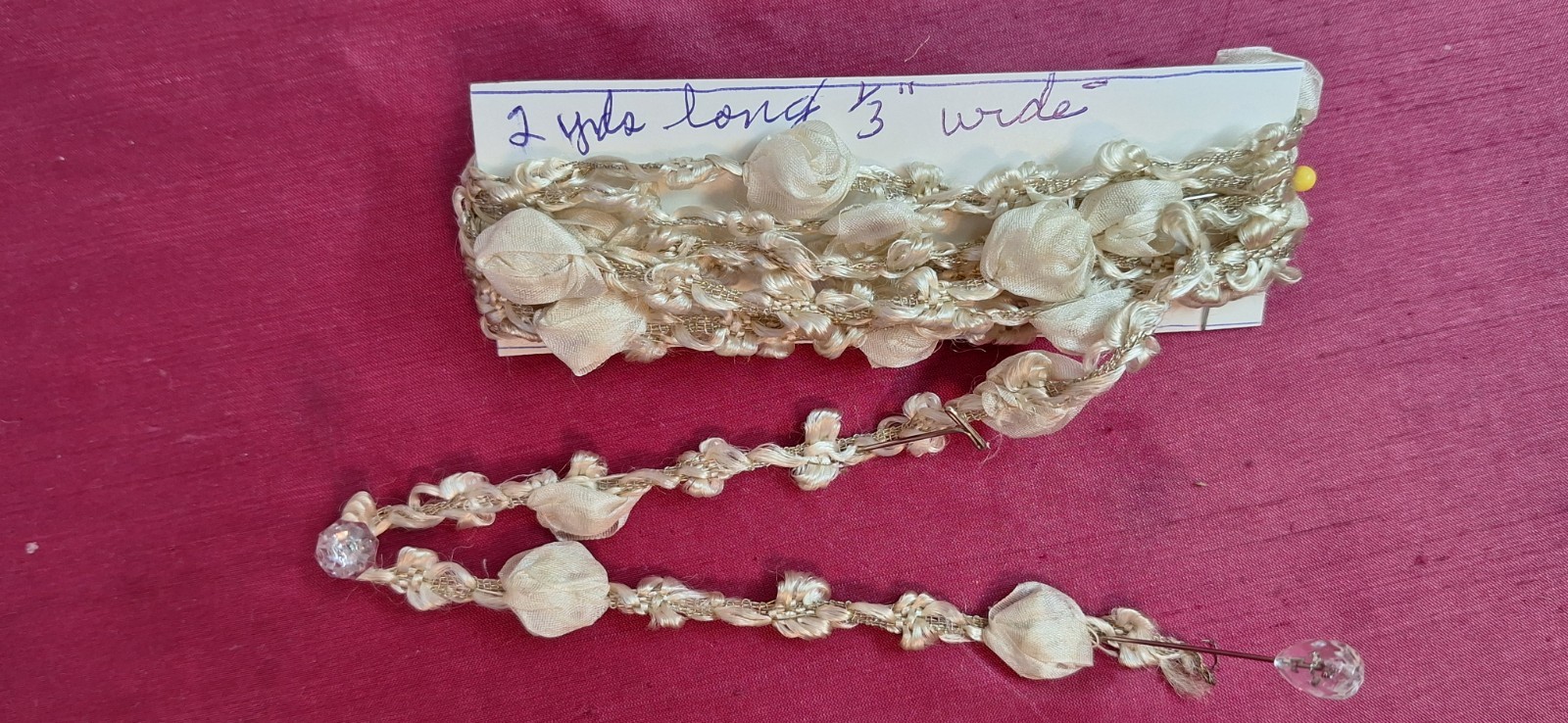Antique 1920s Victorian Silk Rosette Ribbon for Artwork or Antique Doll Clothes
