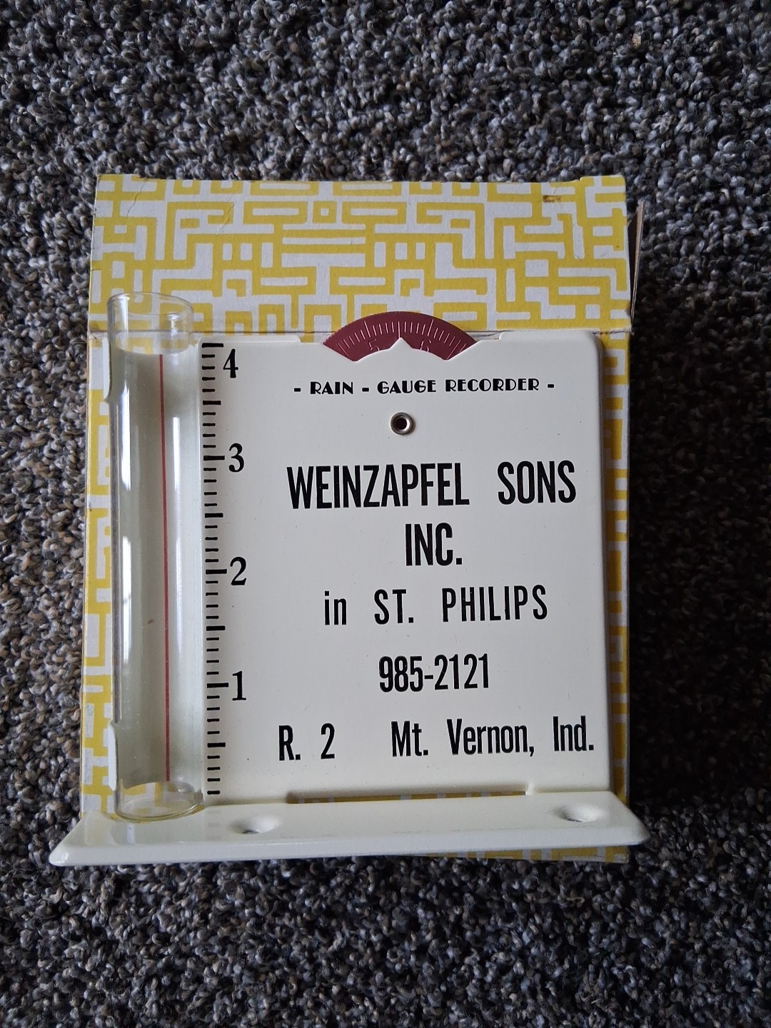 Vintage Morco Metal Steel  Rain Gauge Recorder Promo Weinzapfel's St. Phillips
