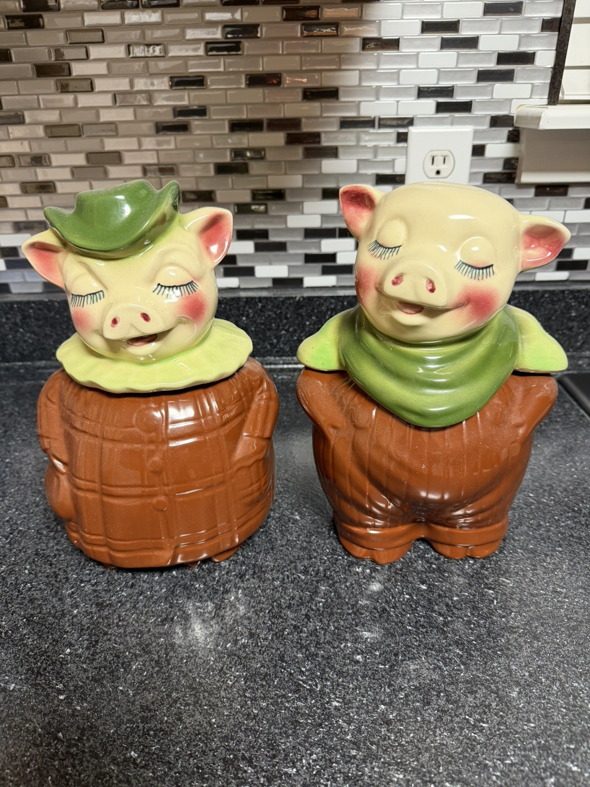 1940s Shawnee Smiley & Winnie Pig Cookie Jar Banks Selling as a Pair. 