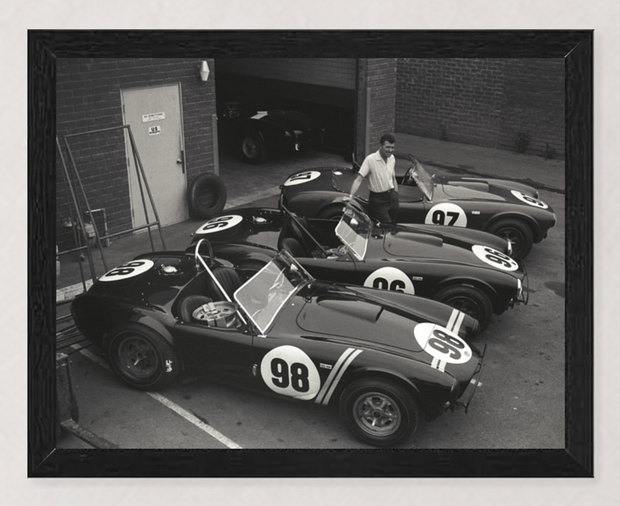 FRAMED CARROLL SHELBY COBRA ROADSTERS 1963 USRRC MFG. WINNERS - 11X8.5 REPROD.
