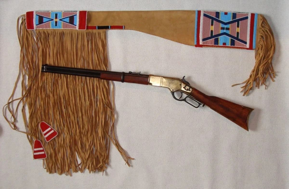 Native American Indian Beaded Rifle Scabbard Sioux Style Suede Leather