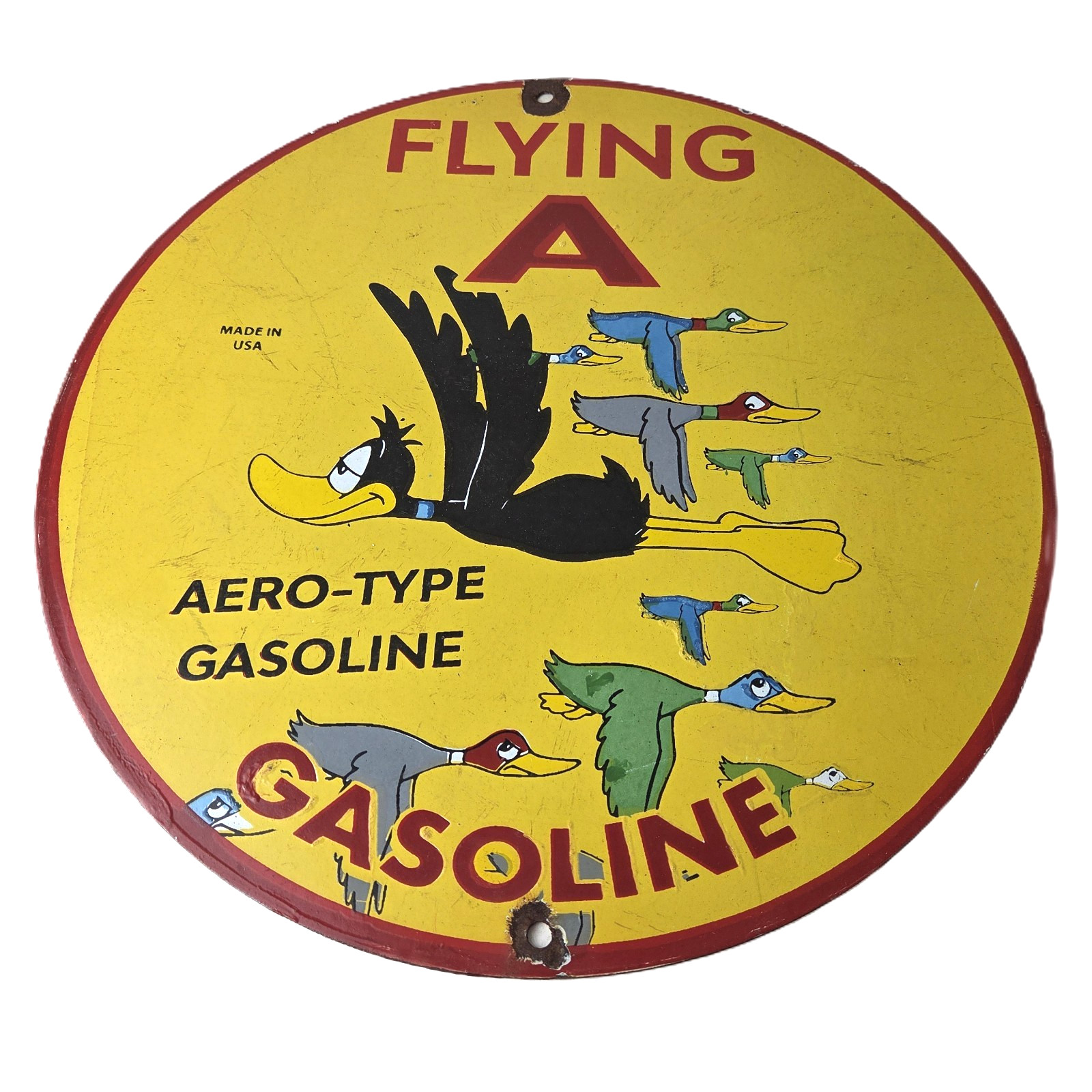 Vintage Flying A Gasoline Sign - Aviation Ducks Porcelain Gas Service Pump Sign